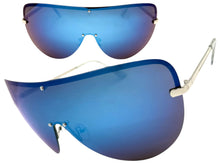 Oversized Exaggerated Modern Retro Shield Style SUNGLASSES X-Large Silver Frame - Blue Lens 4603