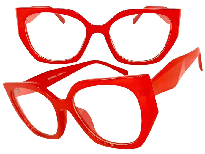 Classic Vintage Retro Style Clear Lens EYEGLASSES Large Red Frame 2059