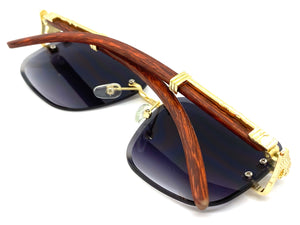 Classic Elegant Luxury Retro Hip Hop Style SUNGLASSES Gold & Wood Frame 7357