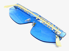 Contemporary Modern Shield Style SUNGLASSES Rimless Blue Frame 5232