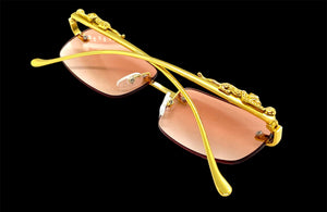 Classy Elegant Sophisticated Luxury Style SUNGLASSES Rimless Gold Frame E0661