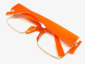 Classy Contemporary Modern Retro Clear Lens EYEGLASSES Neon Orange & Gold Frame 8259