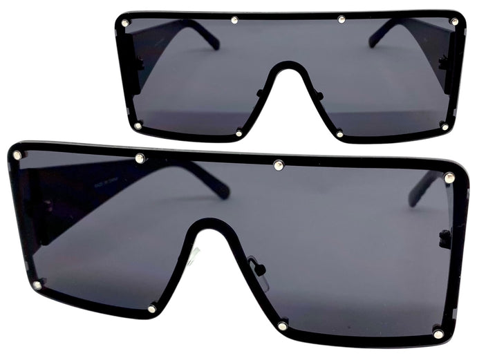 Oversized Contemporary Modern Retro Shield Style SUNGLASSES Large Flat Dark Lens 96312
