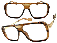 Classic Vintage Retro Hip Hop Rapper Style Clear Lens EYEGLASSES Brown & Gold Frame 76006