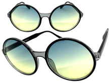 Oversized Exaggerated Vintage Retro Style SUNGLASSES Round Black Frame - Green Lens 1734