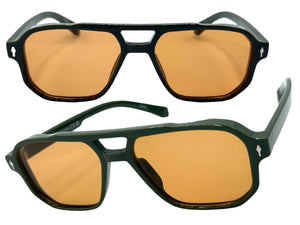 Classic Vintage Retro Hip Hop Style SUNGLASSES Square Olive Green Frame 80930
