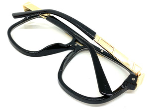 Classic Vintage Retro Hip Hop Rapper Style Clear Lens EYEGLASSES Black & Gold Frame 8529