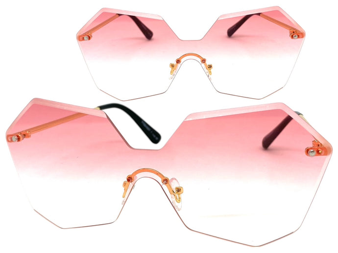 Sleek Modern Retro Shield Style SUNGLASSES Gold Rimless Frame 7756