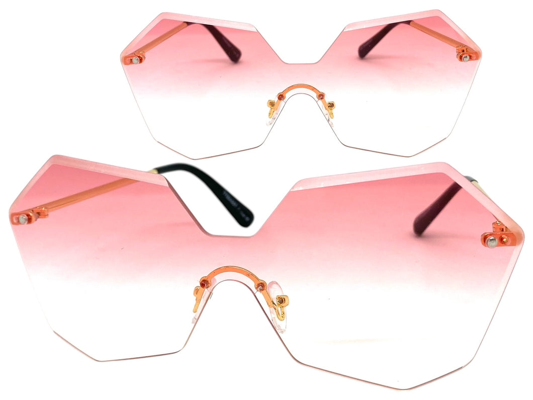 Sleek Modern Retro Shield Style SUNGLASSES Gold Rimless Frame 7756