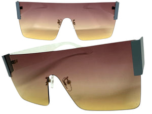Oversized Exaggerated Modern Retro Shield Style SUNGLASSES Large Rimless Frame 2270