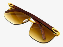 Men's Classy Elegant Luxury Designer Hip Hop Style SUNGLASSES Large Gold & Faux Wooden Frame 5112