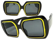 Oversized Exaggerated Vintage Retro Style SUNGLASSES Large Square Black Frame 1351
