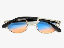 Classic Vintage Retro Hip Hop Style SUNGLASSES Oval Silver & Faux Wood Frame 27723