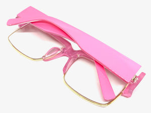 Classy Contemporary Modern Retro Clear Lens EYEGLASSES Neon Pink & Gold Frame 8259