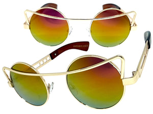 Classic Vintage Retro Steampunk Style SUNGLASSES Round Gold Frame - Gold Lens A137