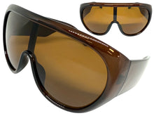 Oversized Exaggerated Modern Rerto Shield Style SUNGLASSES Large Brown Frame 68246