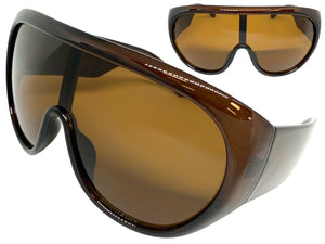 Oversized Exaggerated Modern Rerto Shield Style SUNGLASSES Large Brown Frame 68246