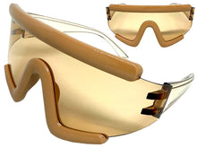 Oversized Exaggerated Modern Rerto Shield Style SUNGLASSES Large Tan Frame 63290