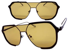 Classy Trendy Bold Modern Retro Shield Style SUNGLASSES Black Frame - Tea Tone Lens 5399