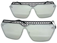 Sleek Modern Retro Shield Style SUNGLASSES Black Frame Chrome Lens 10415