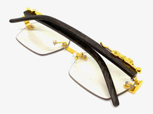 Classy Elegant Sophisticated Luxury Style Clear Lens EYEGLASSES Gold & Wooden Frame E0958