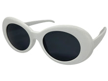 Classic Funky Vintage Retro Style SUNGLASSES Oval White Frame - Dark Lens 1810