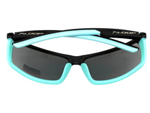 Sporty Wrap Around Cycling Fishing Biker SUNGLASSES Sleek Black & Aqua Frame - Mirror Lens 2723