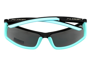 Sporty Wrap Around Cycling Fishing Biker SUNGLASSES Sleek Black & Aqua Frame - Mirror Lens 2723
