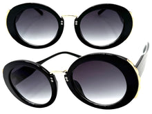 Exaggerated Vintage Retro Funky Hippie Style SUNGLASSES Round Black & Gold Frame P8216