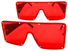 Oversized Contemporary Modern Retro Shield Style SUNGLASSES Large Flat Red Lens 96312