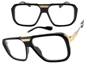 Classic Vintage Retro Hip Hop Rapper Style Clear Lens EYEGLASSES Black & Gold Frame 76006