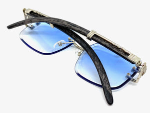 Men's Classy Elegant Luxury Retro Hip Hop Style SUNGLASSES Silver & Faux Wood Frame 5256