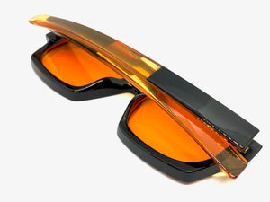 Classic Vintage Retro Style SUNGLASSES Square Black Frame - Orange Lens 1219