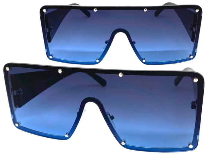 Oversized Contemporary Modern Retro Shield Style SUNGLASSES Large Flat Blue Lens 96312
