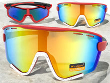Oversized Retro Sporty Wrap Around Style SUNGLASSES Large Red & White Frame 3694