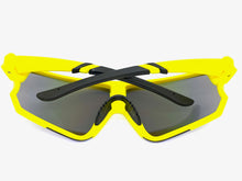 Oversized Retro Sporty Wrap Around Style SUNGLASSES Large Neon Yellow Frame 9046