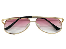 Classic Vintage Retro Aviator Style SUNGLASSES Gold Frame Pink & Clear Lens P0218