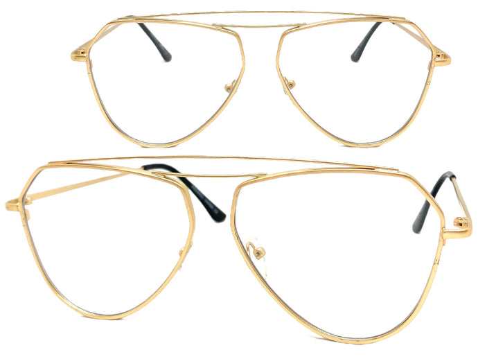 Classic Vintage Retro Aviator Style Clear Lens EYEGLASSES Matte Gold Frame AB255