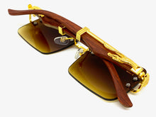 Classy Elegant Sophisticated Luxury Hip Hop Style SUNGLASSES Gold & Wooden Frame E0962