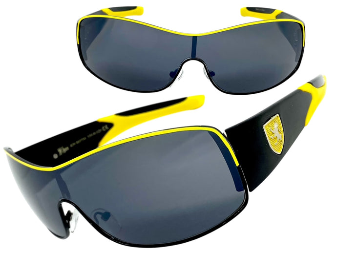 Classic Contemporary Modern Wrap Style SUNGLASSES Sleek Black & Yellow Frame 3734