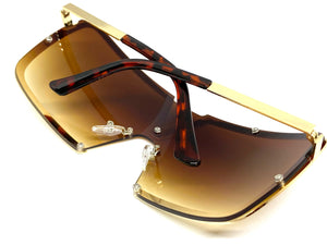 Classy Elegant Luxury Contemorary Modern Shield Wrap Style SUNGLASSES Gold Frame 5255