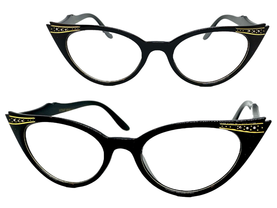 Classic Vintage Retro Cat Eye Style Clear Lens EYEGLASSES Pointy Black Frame KIT400