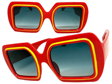 Oversized Exaggerated Vintage Retro Style SUNGLASSES Large Square Red Frame 1351
