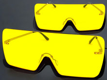 Oversized Exaggerated Modern Retro Shield Style SUNGLASSES Large Flat Yellow Lens 10549