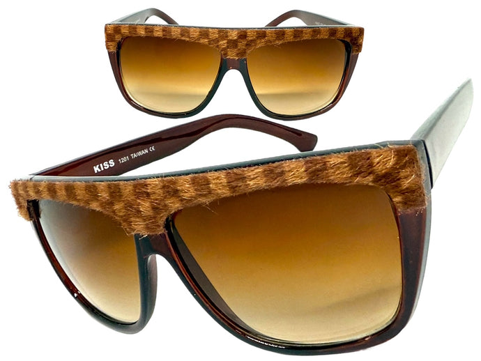 Oversized Classic Vintage Retro Style SUNGLASSES Large Black Frame Checkered Pattern 1201