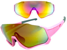 Sporty Retro Wrap Around Shield Style SUNGLASSES Pink Frame Gold Lens E2028