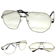 Oversized Vintage Retro Aviator Style Slight Tint Lens SUNGLASSES Large Silver Frame 2119