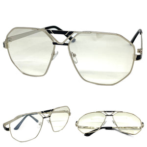 Oversized Vintage Retro Aviator Style Slight Tint Lens SUNGLASSES Large Silver Frame 2119