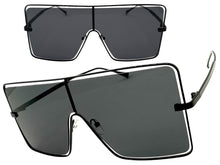 Oversized Futuristic Modern Retro Shield Style SUNGLASSES Large Black Frame 96177