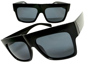 Classic Vintage Retro Style SUNGLASSES Large Black Frame - Dark Lens S050